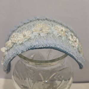 Vintage Light Blue Jeadband Type Hat With White Flowers